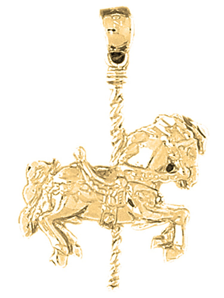 Jewels Obsession Solid 14K Rose Gold Carousel Horse Pendant 13 mm 