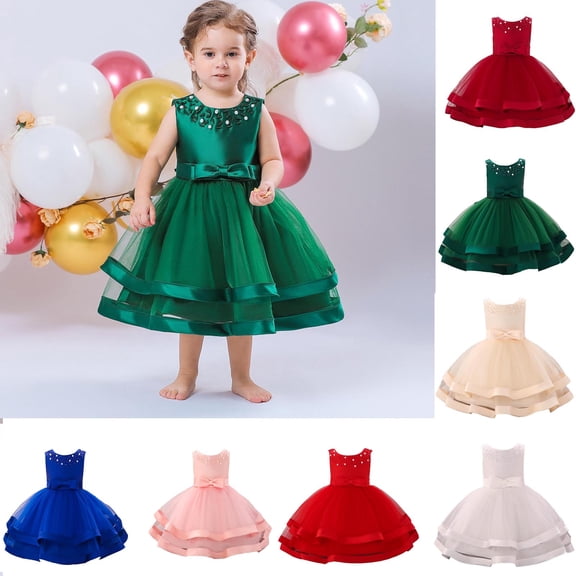 MNCEKFOD Flower Girl Dresses For Wedding Bow Decor Gown Soft Skin-Friendly Fabric For Baby One-Year-Old Birthday Baptism Ceremony Ball Gowns Rose Gold