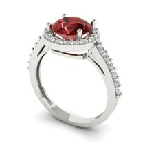 1.86ct round cut red natural garnet 18k white gold halo Bridal Wedding Engagement Promise Anniversary Ring for Women size 10.5