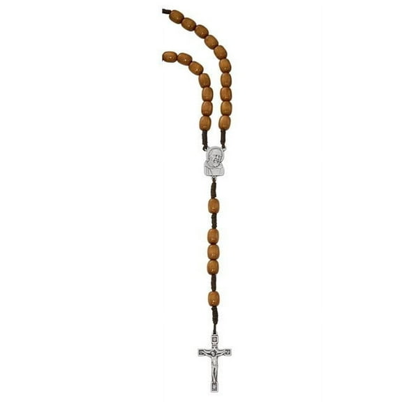 Mcvan P615C Large Brown Wood St. Pio Rosary on Hanging Card
