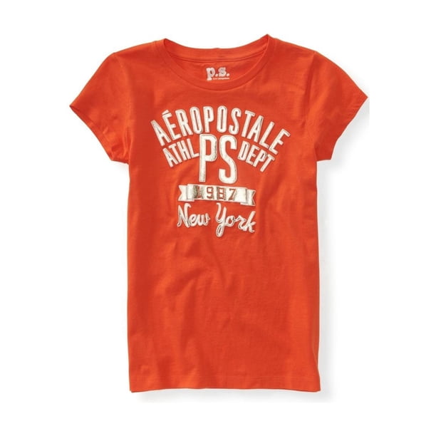 Aeropostale Niñas Florete PS Atl. Camiseta adornada del departamento, naranja, 6