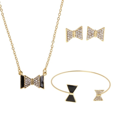 EHJRE Hot Fashion Rhinestone Bowknot Necklace Bracelet Earring Jewelry Set KC Gold