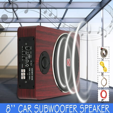 8 inch 600W Wood Under Seat Car Subwoofers Speaker Active 12V Auto Car Audio Stereo Brass Sub Woofer Amplifier