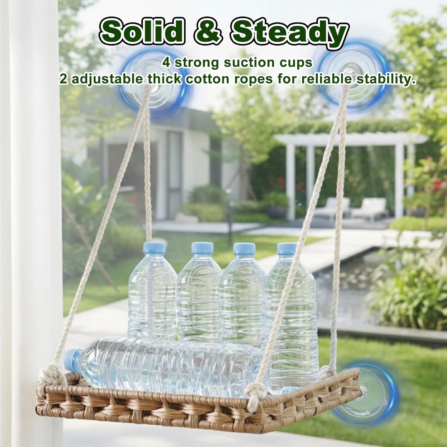 Cat Window Perch with 4 Strong Suction Cups,PE Rattan Basket Hammock with Soft Washable Plush Cushion,Cozy Hammock Perches for Large Indoor Cats Kittens Sunbathing Bird Watching