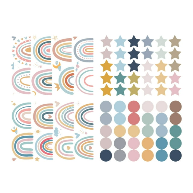 4 hojas de calcomanías de pared lindas DIY Rainbow Dots Stars Theme Boys Kids Room Wall Stickers Vin Tomshoo Pegatinas de pared