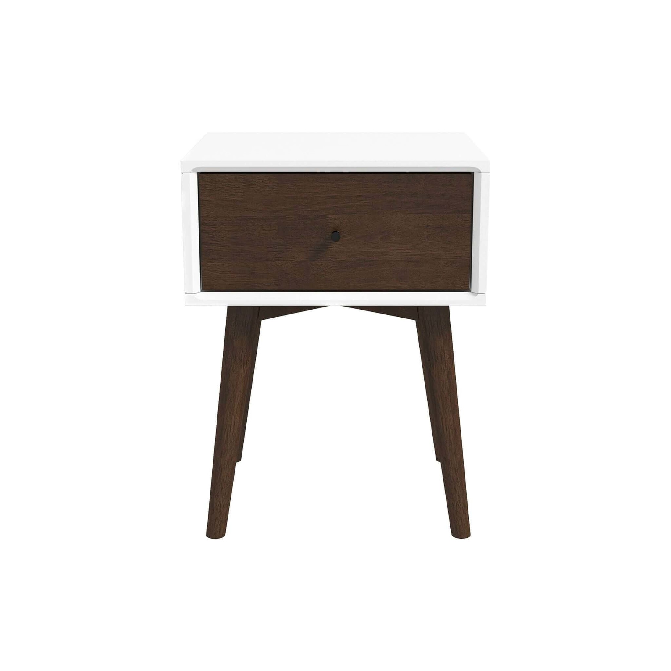 Noble House Avery Mid-Century Modern Nightstand, Solid Walnut Wood Compact Storage Table, Dark Brown and White
