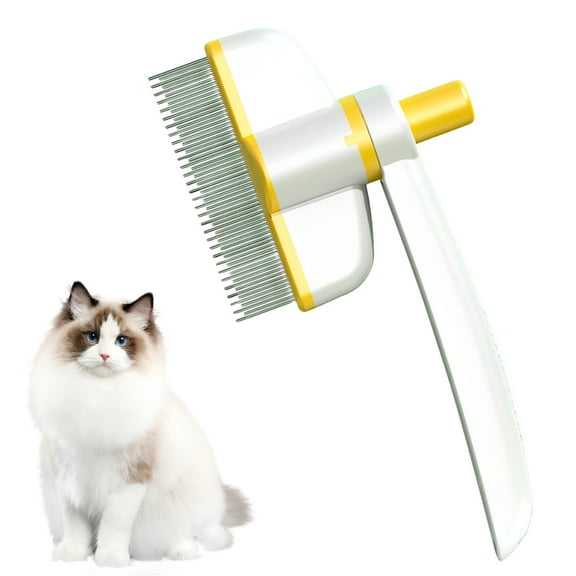 ACDANC Flea Comb for Cats Hair Remove with Release Button, Cat Comb for Long Haired Cats Loose Hair Steel Needle Comb, Self-Cleaning Pet Flea Comb Grooming for Dog and Cat (Yellow)