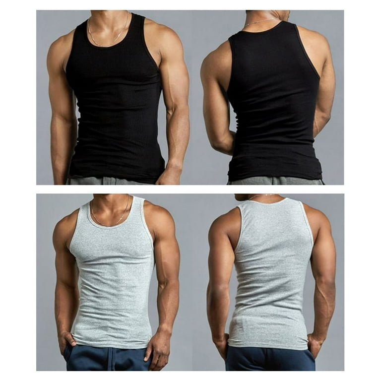 6pc Mens Tank Tops 100% Cotton A-Shirt Ribbed Pack Undershirt
