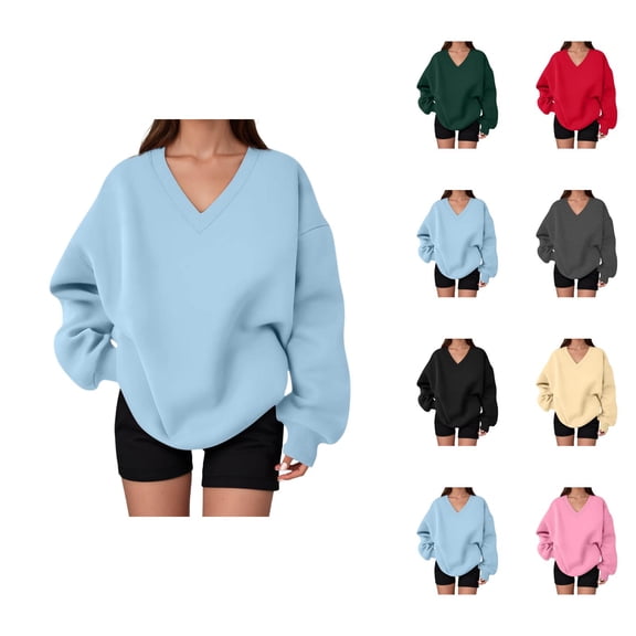 Sweatshirt for Women Long Sleeve Casual V Neck Oversized Sweat Shirts Pullover Tops