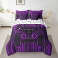 thumbnail image 2 of Feelyou Cartoon Game Console Bedding Comforter Set 7pcs for Boys, Purple Stripes Lines Queen Bedding Sets, Modern Game Controller Reversible Queen Sheet Sets, Ultra Soft Bedroom Decor, 2 of 7