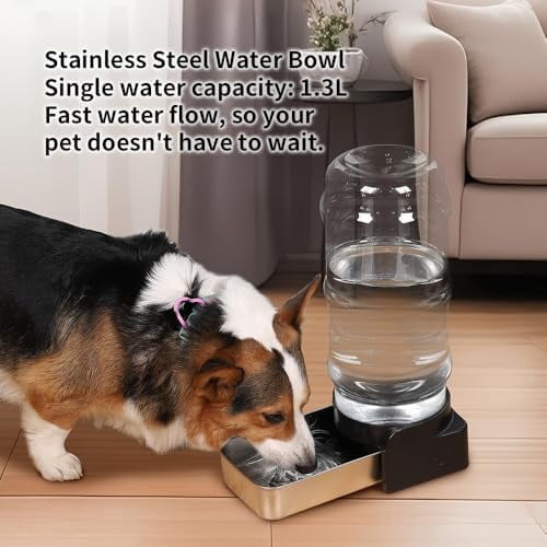 1 Gallon Automatic Gravity Dog Water Bowl Dispenser, Stainless Steel Large Capacity Pet Waterer with 3 Filters for Small to Medium Dogs and Cats