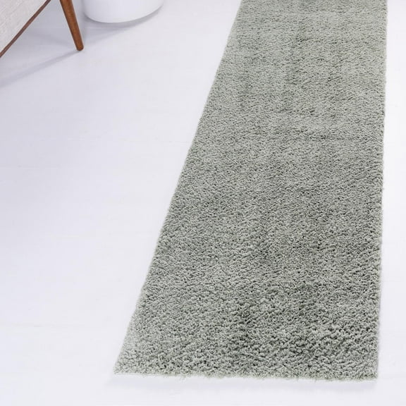 Unique Loom Studio Solid Shag Collection Area Rug - Sky (2' x 6' 9" Runner Sage Green)
