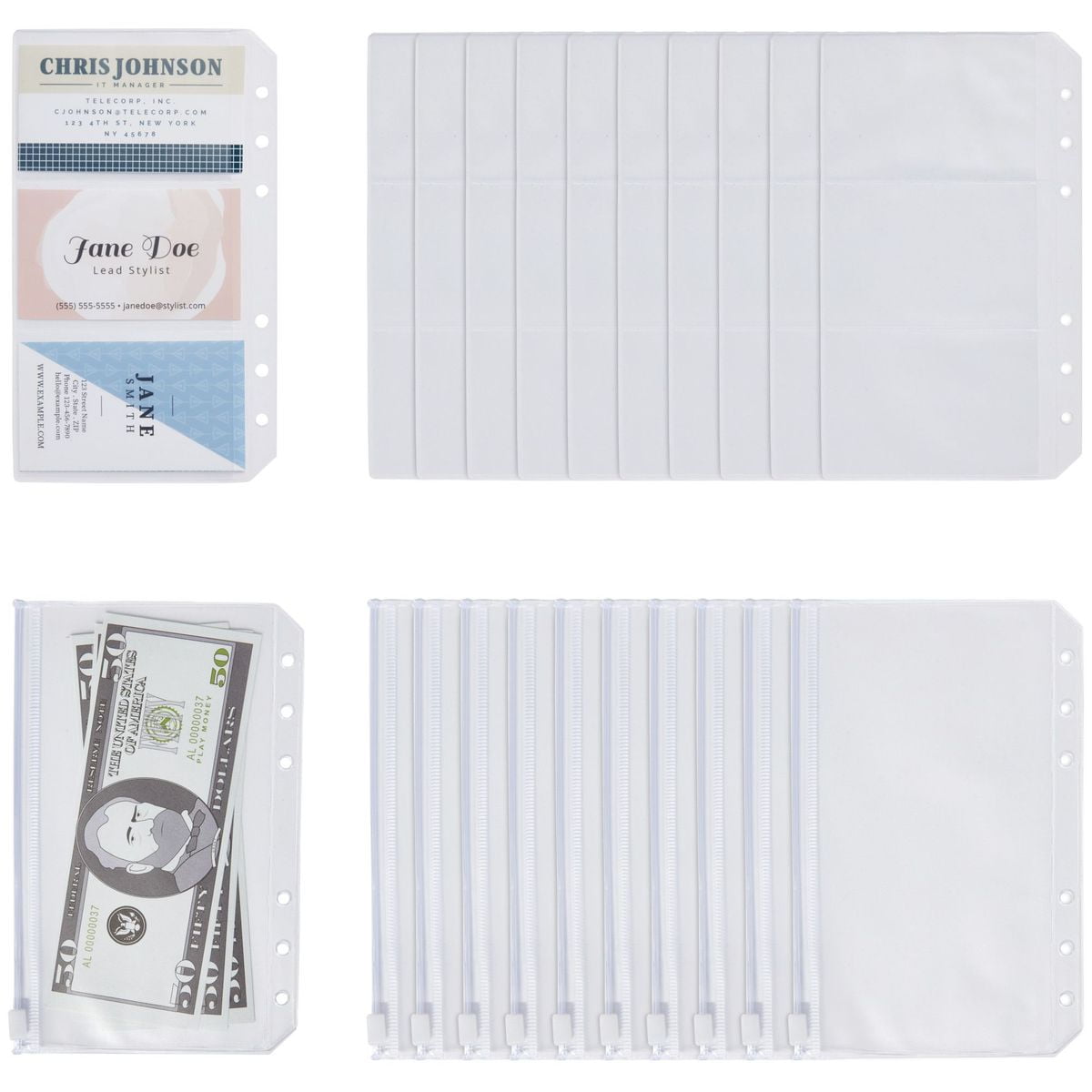 6 Colors, 24 Pack A6 Binder Pockets with Zipper Clear Cash Envelopes for Budgeting