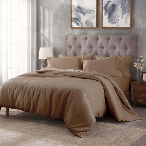 Superior Egyptian Cotton 400 Thread Count Duvet Cover Set, Full/Queen, Taupe