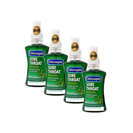 Chloraseptic Sore Throat Real Relief Spray, Sugar Free Menthol, 6oz, 4-Pack