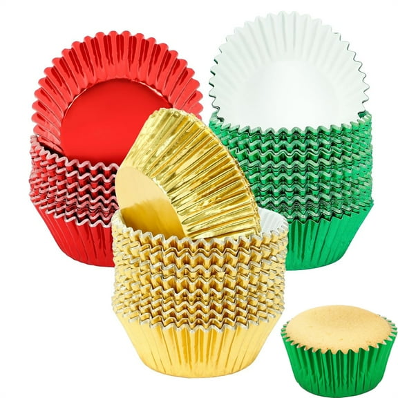 300 Pcs Christmas Foil Cupcake Liners,Red Green Gold Metallic Muffin Cups,2inch Mini Cake Wrappers,Treat Candy Chocolate Baking Holders,for Holiday Party Supplies Decor By Scheam