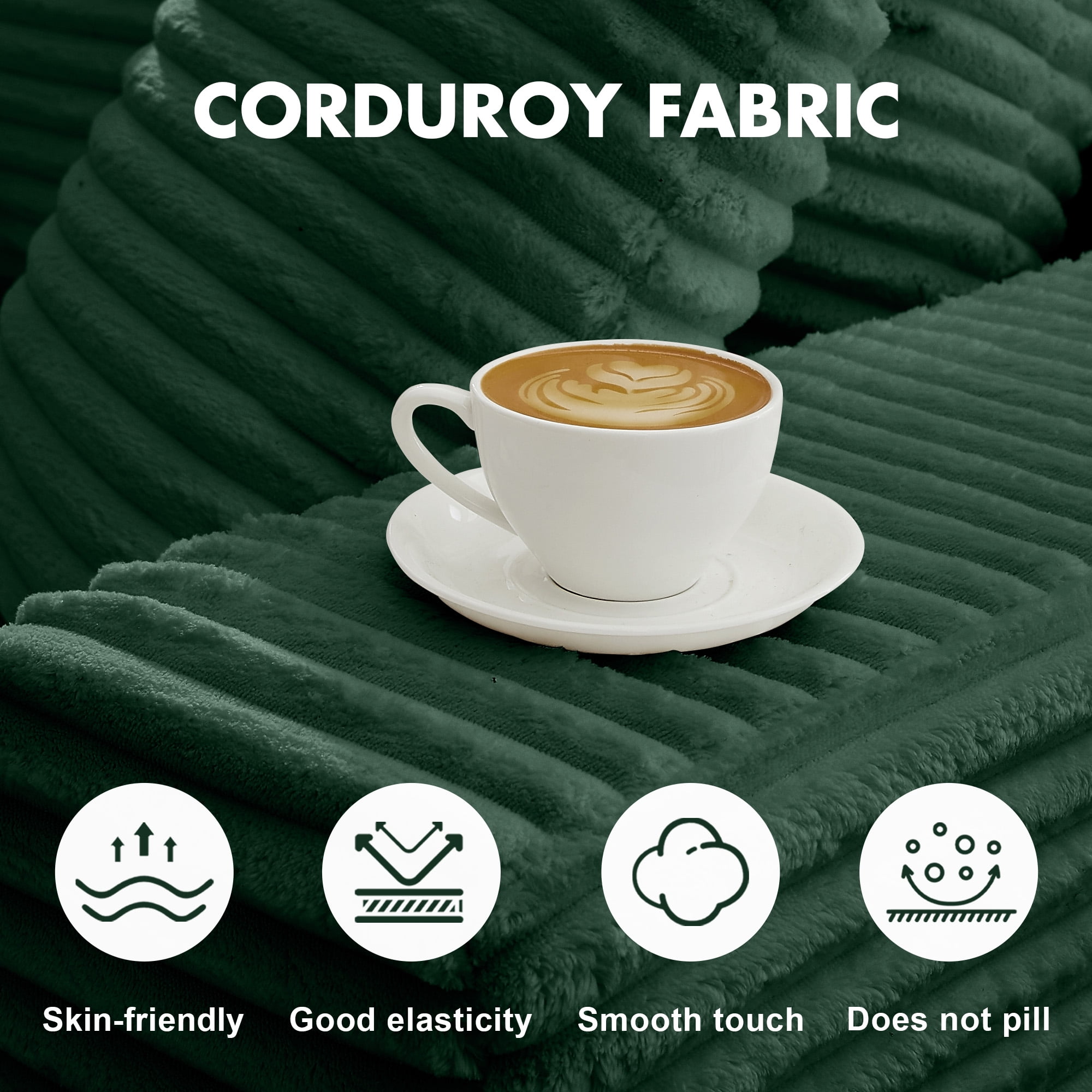 MAYEERTY Corduroy Sectional Couch, Comfy Modular Compression Sofa for Apartment & Living Room, 104×67" Green