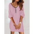 thumbnail image 1 of Mini vestido Sexy con cremallera para mujer, vestidos de manga larga con cuello en V, bata básica informal de Color sólido, invierno y otoño, 1 of 7