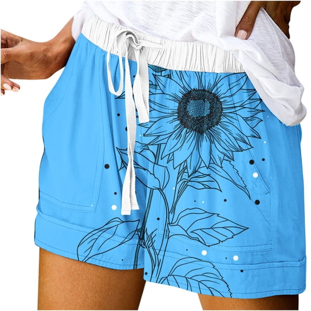 Mujeres Pantalones Cortos con Bolsillos Impresos Detalle Vendaje, Casual Y Suelto Ajuste Pantalones Cortos de las Mujeres para el Verano