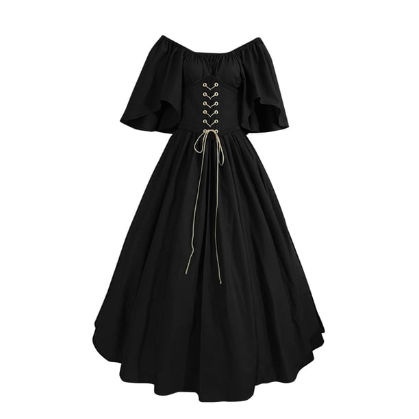 Gibobby Vestido sexy Disfraz medieval para mujer Vestido de camisa irlandesa con manga de trompeta con corsé Vestido tradicional Halloween M Disfraces de cosplay Vestido de corsé(Negro, XXXXL)