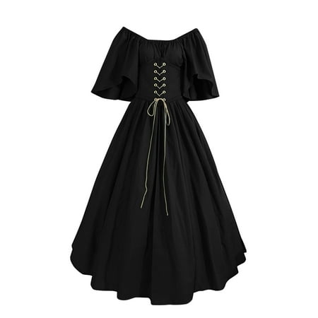 

WOXINDA For Womens Trumpet Sleeve Irish Shirt Dress With Corset Traditional Dress Women M Gothic Retro Long Sleeve Corset Dress Women Corset