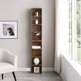 thumbnail image 2 of 8 Layer Tall Narrow Bookshelf Ultra Thin Adjustable Shelf with Wavy Border, Compact Corner Bookcase, Multi Functional Bookshelves, Aesthetically Pleasing, for Home Office, Study, Walnut, 2 of 9