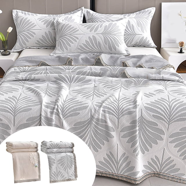 Fiudx Manta de Verano Cortavientos, Tejido de Punto Transpirable, Efecto Refrescante, Estampado Floral Estereoscópico, Suave y Duradera, Ideal para Dormitorio o Sala de Estar, Beige o Gris, 180 X 220