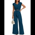 thumbnail image 1 of Conjunto de Chándal Informal de Verano de 2 Piezas para Mujer, con Cuello en V, Corta, Cinturón y Pantalones Anchos, 2025 Verde Oscuro XXL, 1 of 9