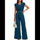 thumbnail image 1 of Conjuntos de Dos Piezas de Verano para Mujer 2025, Top Corto con Cinturón, Mangas y Cuello en V, Pantalones Anchos, Chándal Informal. Verde Oscuro L, 1 of 9