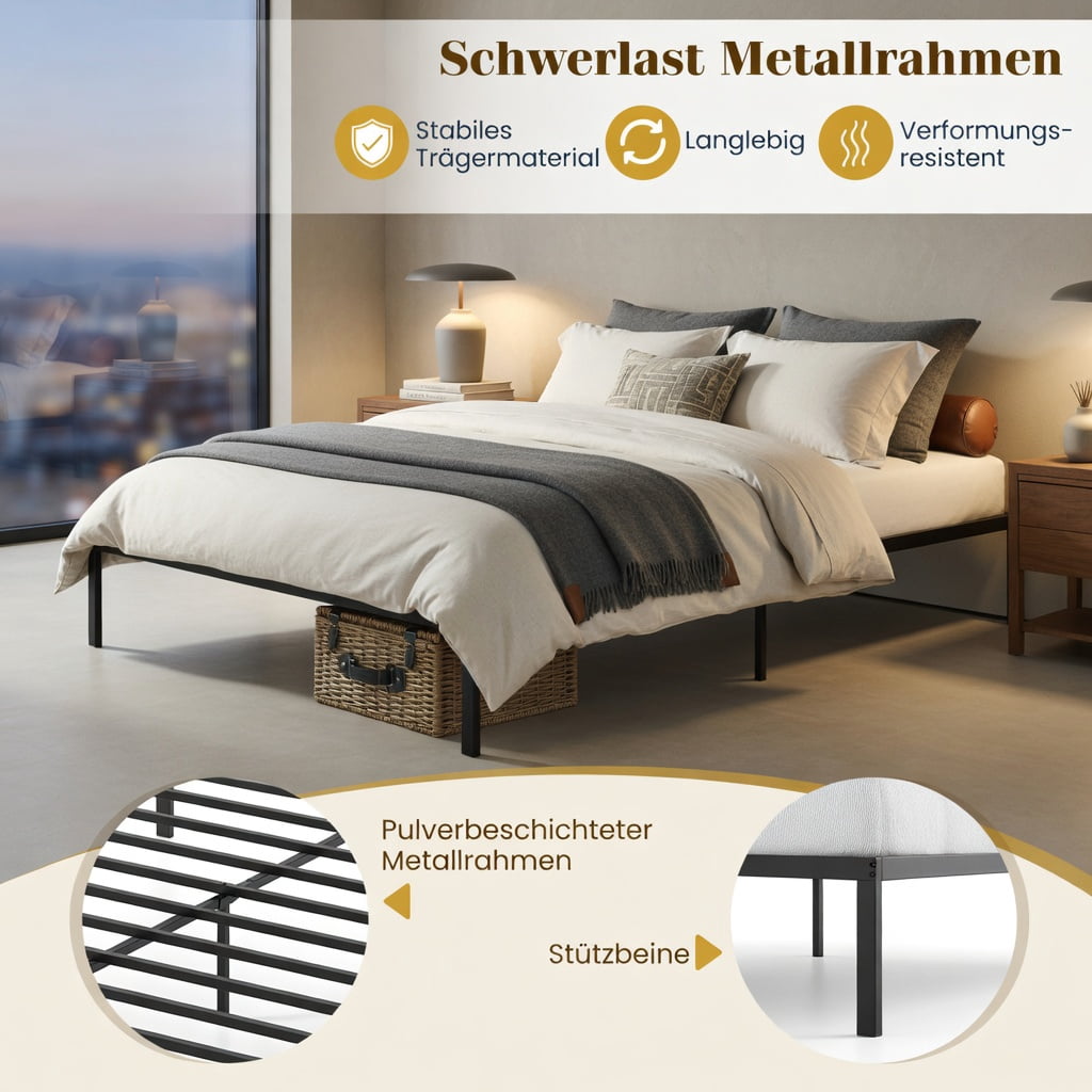 Barara King Queen Size Metal Bedroom Bed Frame with Heavy Duty Support Slats Mattress Foundation, Bed Platform Frame for Apartment, Bedroom, Black