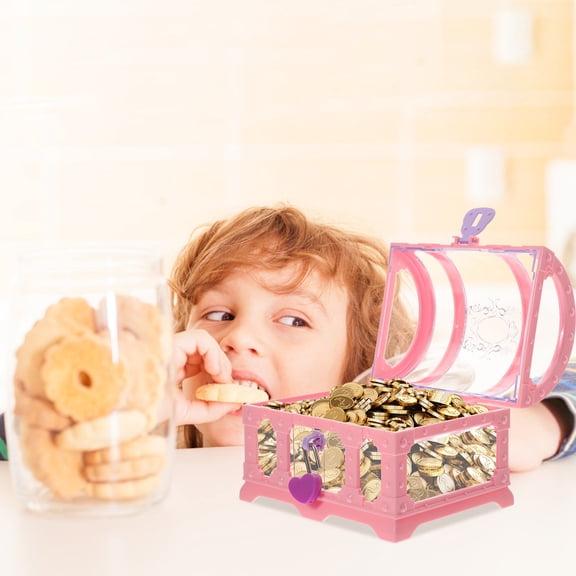 HAMPPLIES 1Pack Pink Plastic Treasure Chest for Party Favors and Classroom Prize Boxes
