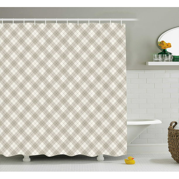 Grey Shower Curtain By Diagonal Plaid, Plaid Shower Curtains Fabric