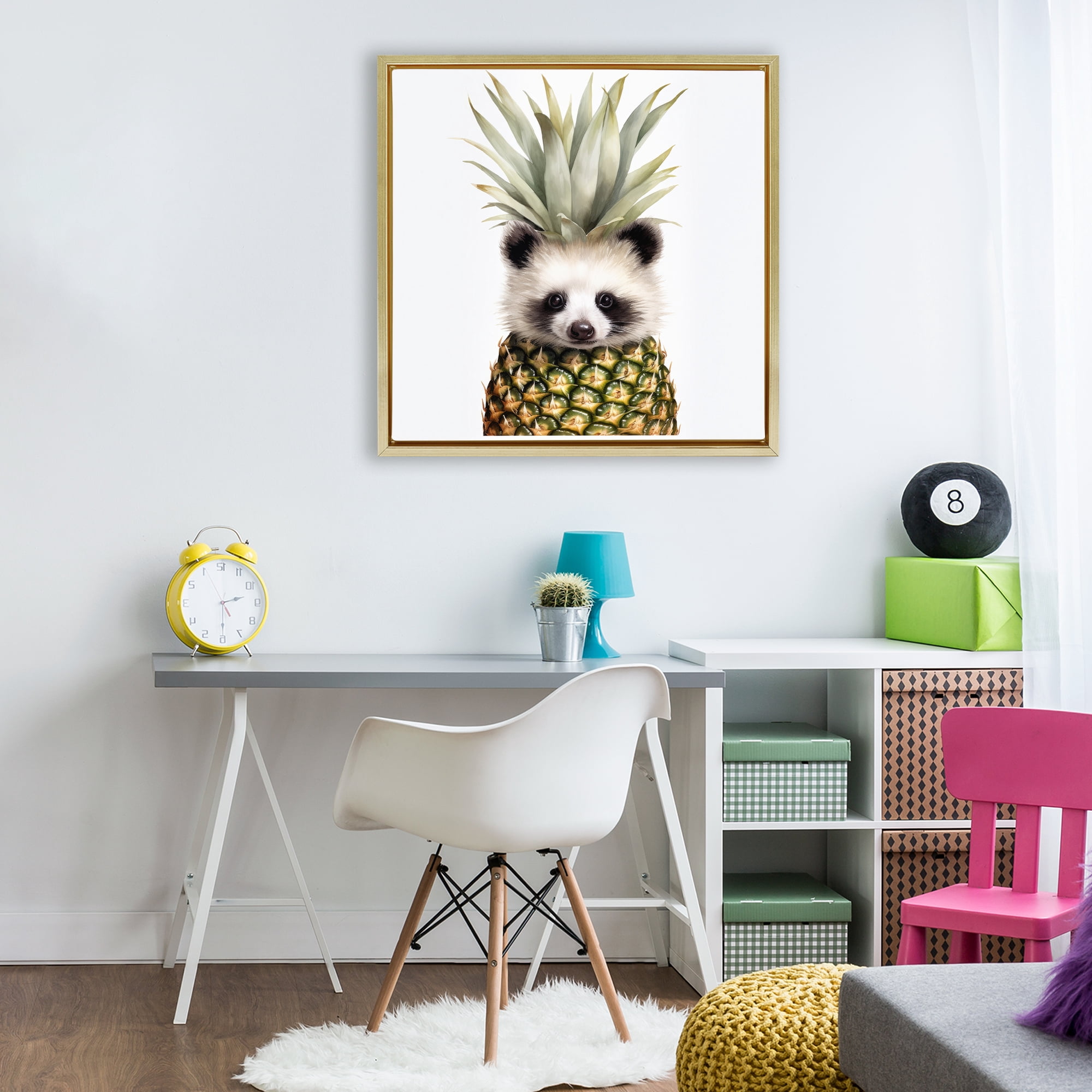 Stupell Industries Pineapple Panda Cub Gold Framed Floater Canvas Wall Art, design by Lazar Studio