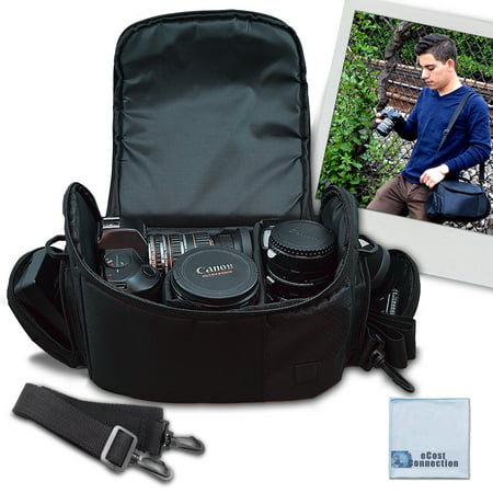 Large Digital Camera / Video Padded Carrying Bag / Case for Nikon, Sony, Pentax, Olympus Panasonic, Samsung, and Canon DSLR Cameras + eCostConnection Microfiber