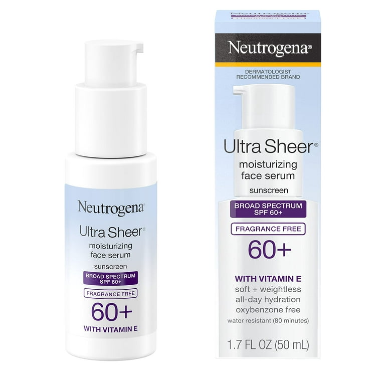 Ultimate Defense: Neutrogena Ultra Sheer Moisturizing Face Serum - SPF 60+  with Vitamin E, Broad Spectrum UVA/UVB Protection, Fragrance-Free - 1.7 Oz