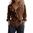 thumbnail image 2 of BSDJILFG Cotton Linen Shirts for Women Long Sleeve Dressy Ruffle V-Neck Slim Fit Summer Office Work Blouses 2026, 2 of 6