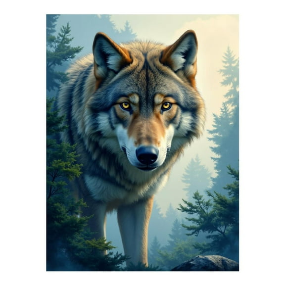 Diamond Art Kits for Adults, Wolf In Forest Morning Light 5D Diamond Painting Kits for Adults Beginners, DIY Full Drill Diamond Painting, Gem Art and Crafts 12x16
