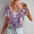 thumbnail image 2 of Gibobby Camisetas de verano para mujer Camiseta manga corta con estampado floral verano para mujer(Morado,CH), 2 of 5