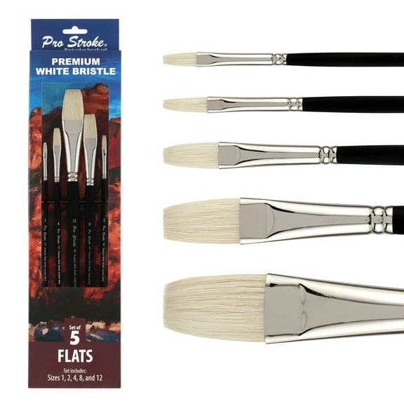 Creative Mark Pro Stroke Premium White Chungking Hog Bristle Artist Paint Brush - Flats Set of 5 - Natural Bristle Brush w/ Soft Touch Handle for Oils, Watercolors, Acrylics, Alkyds, Caseins