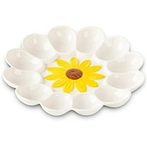 Ceramic Sunflower Deviled Egg Tray - White Egg Platter For Party$$