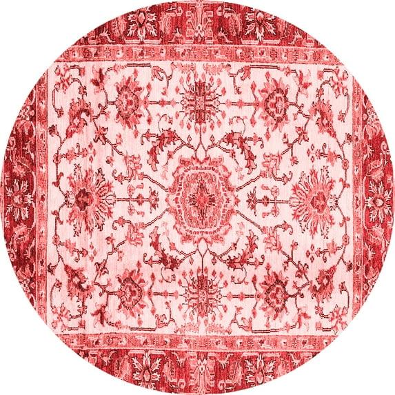 Ahgly Company Machine Washable Indoor Round Abstract Red Modern Area Rugs, 7' Round