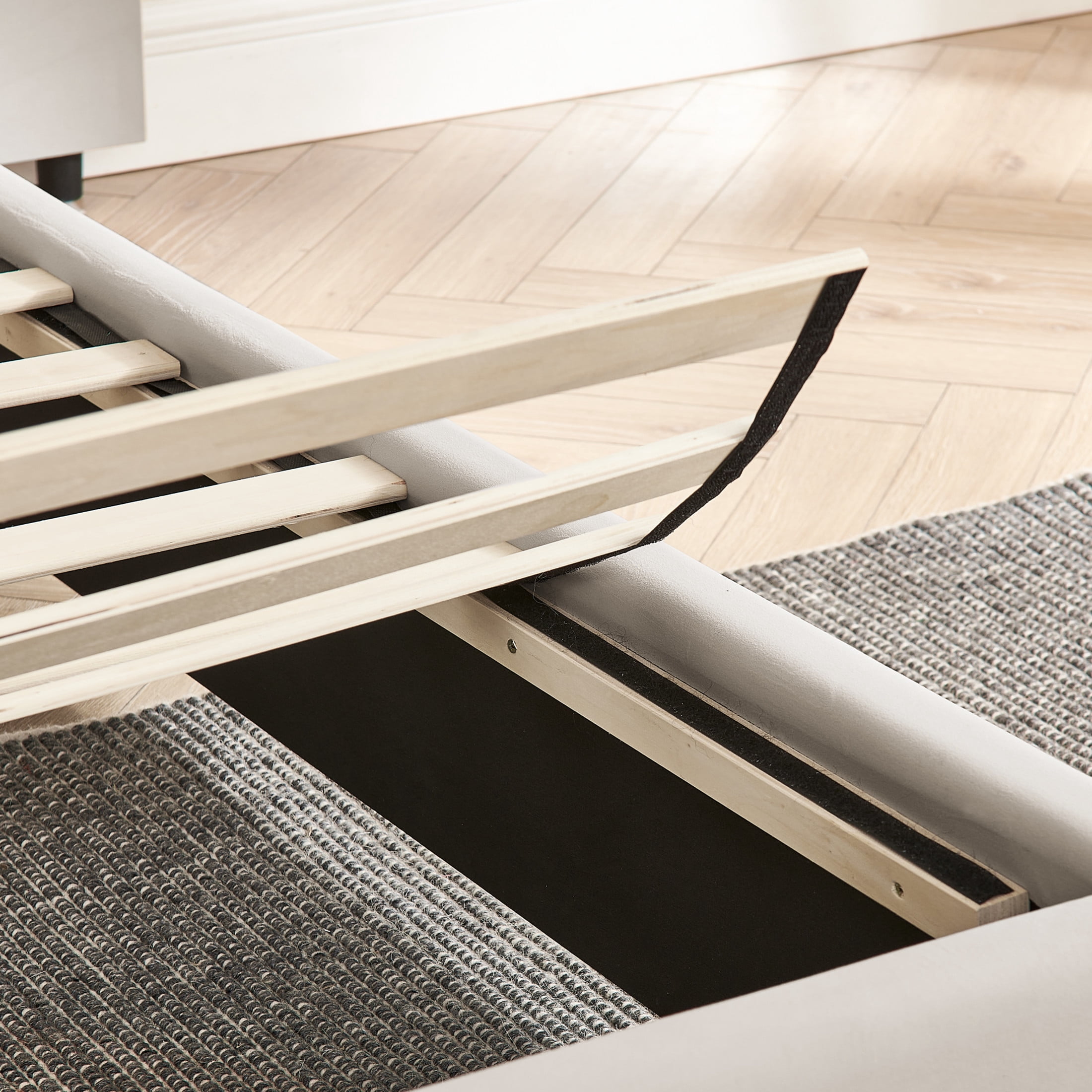 Noble House Neville 118" King Size Upholstered Bed Frame, Velvet Vertical Stripe Platform Bed with Lights, Beige