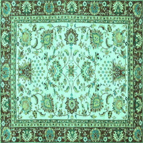 Ahgly Company Indoor Square Abstract Turquoise Blue Modern Area Rugs, 4' Square
