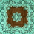 thumbnail image 1 of Ahgly Company Indoor Square Medallion Turquoise Blue Traditional Area Rugs, 7' Square, 1 of 4