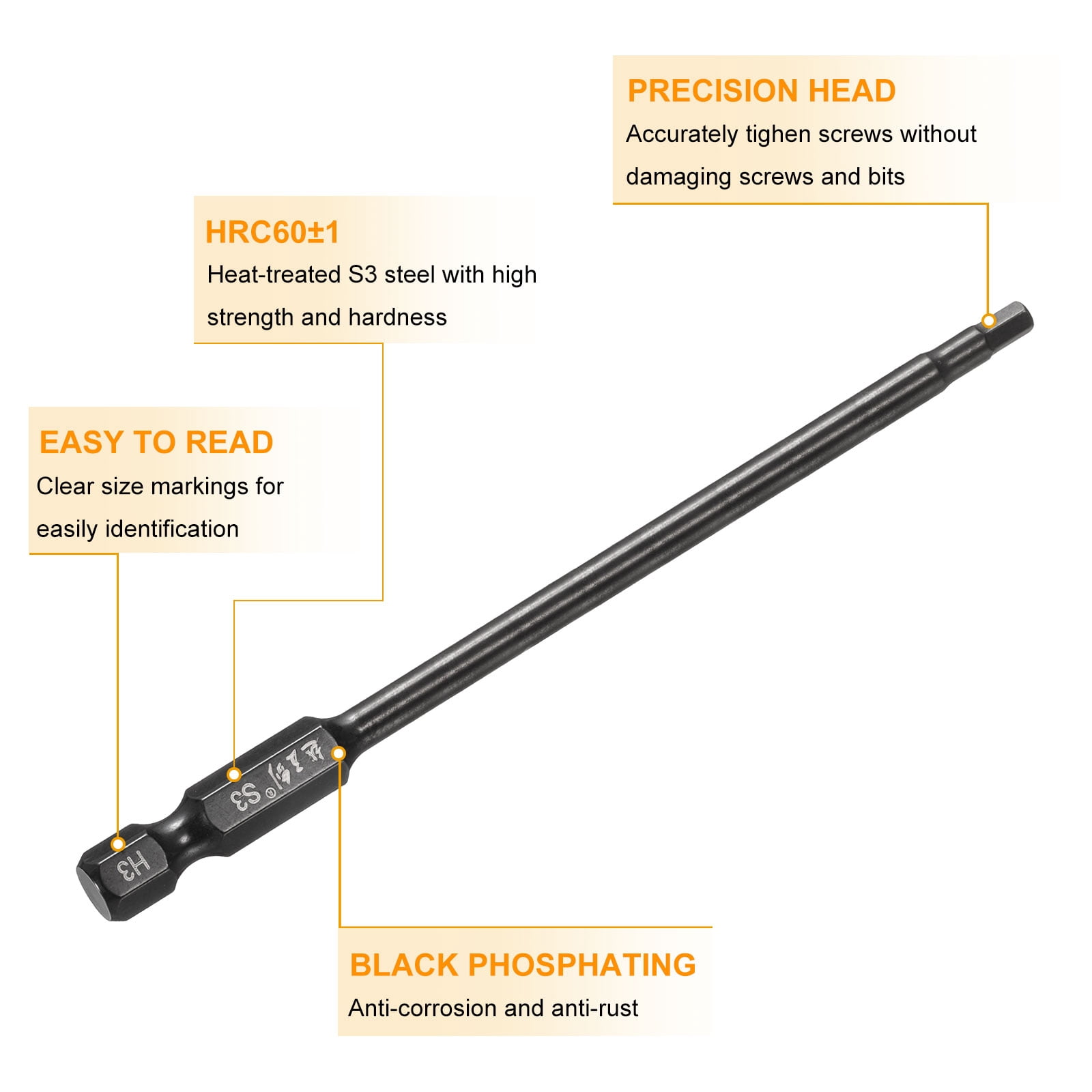 Uxcell 15pcs Hex Head Wrench Drill Bit 3mm(H3) Metric 1/4" Hex Shank 4"(100mm) Length S3 Steel Magnetic Impact Drivers Screwdriver Bit Industrial Grade Hexagon Electric Drill Bits