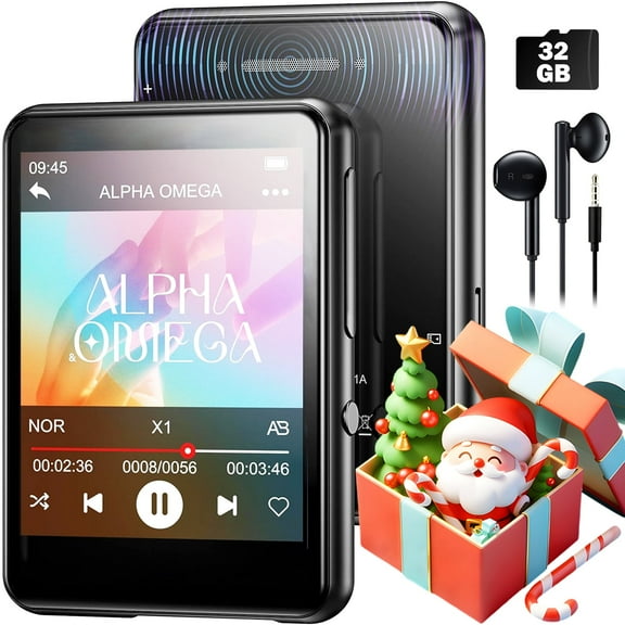 OAZOUF 32GB MP3 Player with Upgrade Bluetooth 5.3, Portable MP3 Player with 2.4’’ Touch Color Screen, Built-in Speaker, FM E-book Alarm Stopwatch, Black