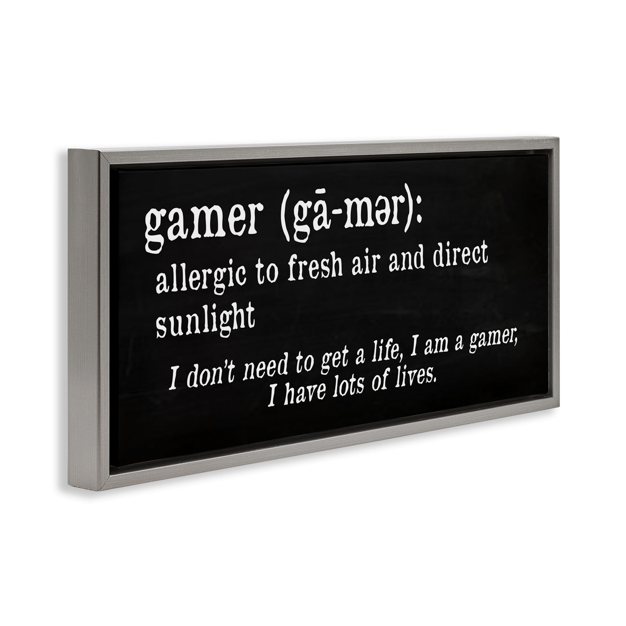 Stupell Industries Funny Gamer Definition Novelty & Humor Painting Gray Floater Framed Canvas Art Print Wall Art, 25 x 11