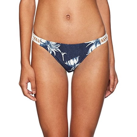 Roxy Women s Floral Crochet Sides Hipster Bikini Swim Bottom  Navy  Size M