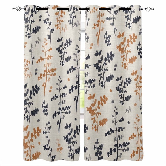 Orange Grey Botanical Black Out Curtains 84 Inch Long for Living Room, Rustic Country Spring Floral Summer Leaf Blackout Curtain Shade Thermal Window Curtains Grommet Drapes 42"x84" 2 Panels