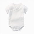 thumbnail image 2 of KPOPLK Baby Boy Striped One-piece Waffle Short Sleeve Button Bodysuit Summer Baby Collared Onsie Polo Shirt Clothes(0-3 Months,White), 2 of 4